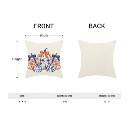 BETGINY Fall Throw Pillow Covers 18x18 Inch 2Pcs Blue Chinoiserie Pumpkins - color: Burnt Orange Blue White, size: 18" x 18" (Pack of 2)