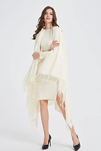 CUDDLE DREAMS Premium Cashmere Throw Blanket with Fringe (Ivory) - color: Ivory
