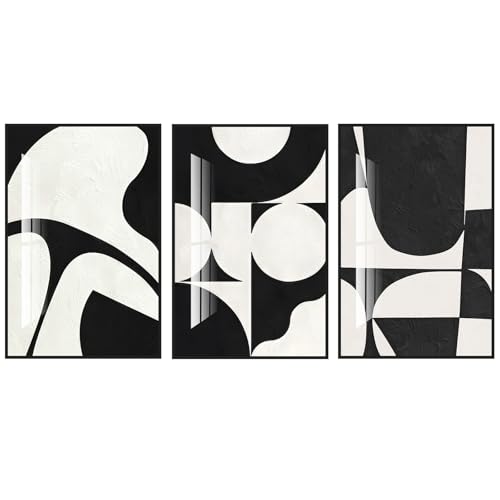 QKF 3Pcs Black White Crystal Textured Abstract Framed Canvas Wall Art Set - color: Black white black, size: 20" X 28" X 3 pieces