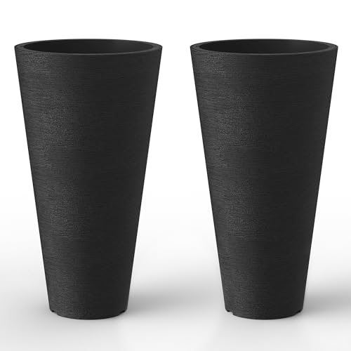 Kante Set of 2 Black Plastic Round Planters 18" Tall Home & Outdoor - color: Brunish Black, size: 18" H
