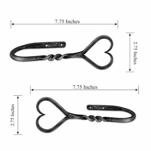 Hand Forged Heart Shape Curtain Holdbacks Set of 2Pcs Wrought Iron Handmade Curtain Tie Back Metal Wall Mounted Window Decorative Tiebacks Curtain Hook Drapes Metal Holders by Living Ideas, LIAMZ353