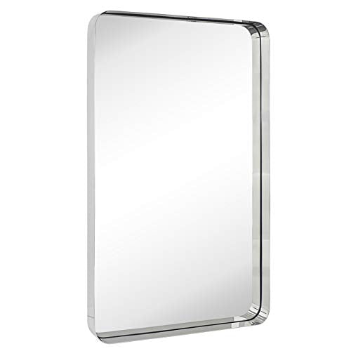 TEHOME 24x36 inch Chrome Metal Framed Bathroom Mirror for Wall in Stainless Steel Chrome Rounded Rectangular Bathroom Vanity Mirrors Wall Mounted… - color: Chrome, size: 36"L x 24"W