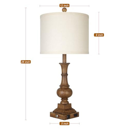 Lolikit 26" Tall Farmhouse Table Lamps Set of 2,Bedside Lamps for Bedroom - color: Brown - 26"H - 2 Pack