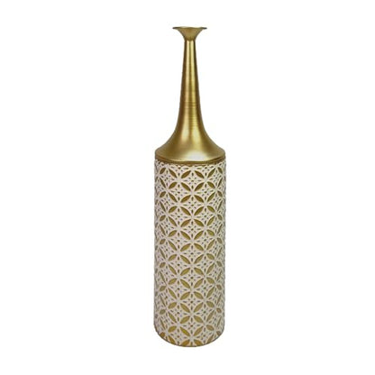 Leewadee Large Floor Vase 26 inches Metal for Pampas Grass, Dried Flowers - color: Gold, White