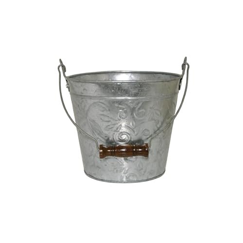 Headwind Vintage Collection - Floral Galvanized Planter with Handles – Small Galvanized Buckets & Metal Flower Pots, Decorative Bucket Planter with Drainage Hole for Indoor Plants & Outdoor Garden Déc - color: Galvanized, size: 8"