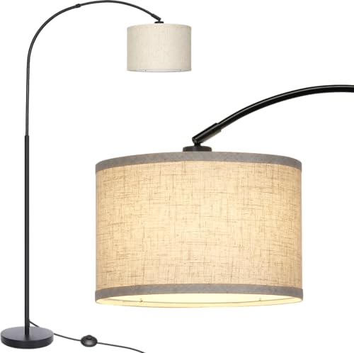 Seaside village Arc Floor Lamps for Living Room, Modern Standing Lamp with Adjustable Hanging Drum Shade, Tall Pole Lamp with Foot Switch, Over Couch Arched Reading Light for Bedroom, Office (Black) - color: Black