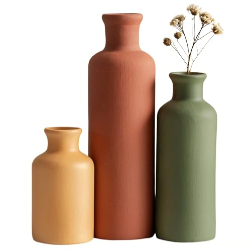 Modern Ceramic Vase Set of 3, Neutral Colors, Decorative Bottles for Home, Farmhouse Rustic Decor, Housewarming Gifts, Wedding Gifts, Bridal Shower Gifts, Birthday Gifts for Women (Green Mix) - color: Green Mix
