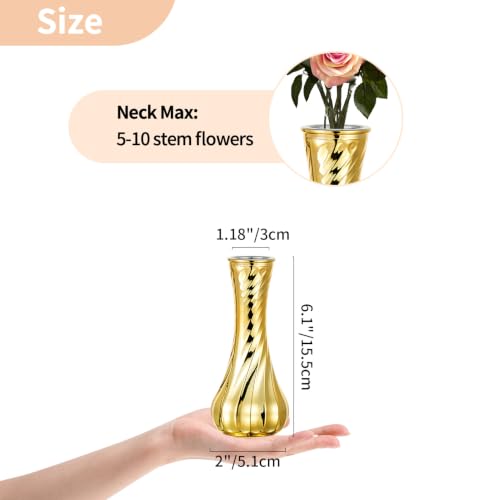 NUPTIO Gold Glass Bud Vase, Vintage Ribbed, 6.1", 6 Pcs - size: Style 2