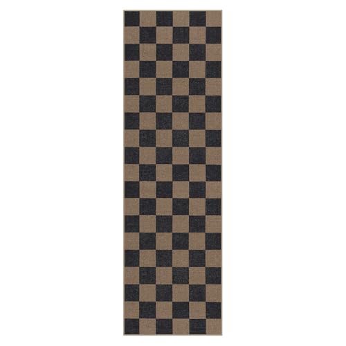 Lahome Checkered Easy Jute Kitchen Runner Rug, 2x8 Outdoor Rugs Washable - color: Chocolate Brown/Checkerboard -1, size: 2'6" x 8' (Runner)