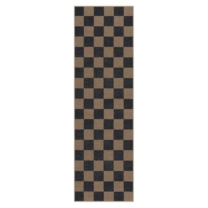 Lahome Checkered Easy Jute Kitchen Runner Rug, 2x8 Outdoor Rugs Washable - color: Chocolate Brown/Checkerboard -1, size: 2'6" x 8' (Runner)