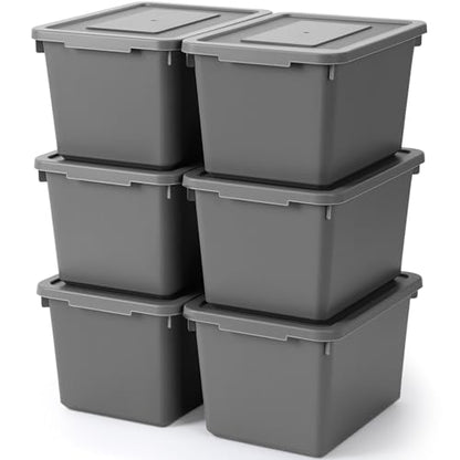Potchen 6 Pcs Pack Small Stackable Storage Bins with Lids, Grey - color: Grey