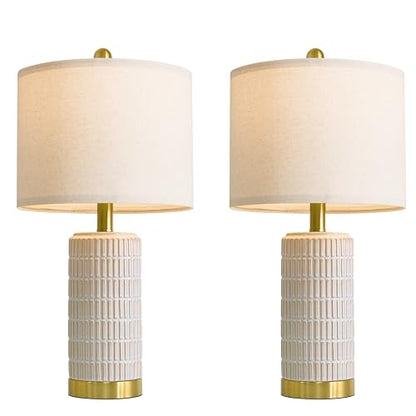 PoKat Ceramic Table Lamps Set of 2 for Bedroom Living Room, 21.5'' White - color: White and Gold