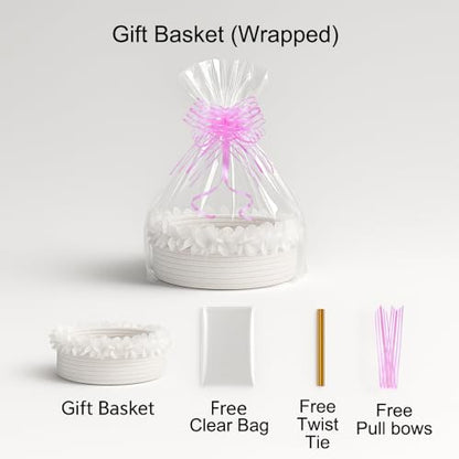 White Cotton Rope Gift Basket with Organza Lace, 12 x 8 in - color: white with lace, size: Oval - 12"x8"x5"
