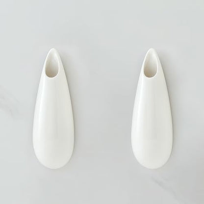 White Ceramic Wall Vases, Set of 2, 7.9 Inch, Teardrop Design - color: 2pcs-medium