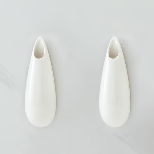 White Ceramic Wall Vases, Set of 2, 7.9 Inch, Teardrop Design - color: 2pcs-medium