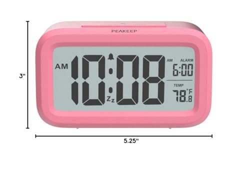 Peakeep Night Light Digital Alarm Clock Battery Operated Indoor Temperature - color: Pink