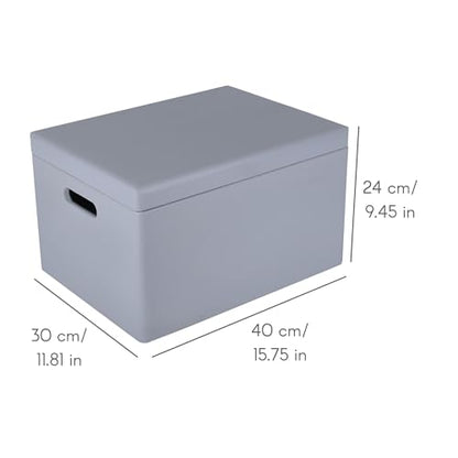 Creative Deco Large Gray Wooden Box Storage with Hinged Lid - color: Gray, size: XXL | Handles