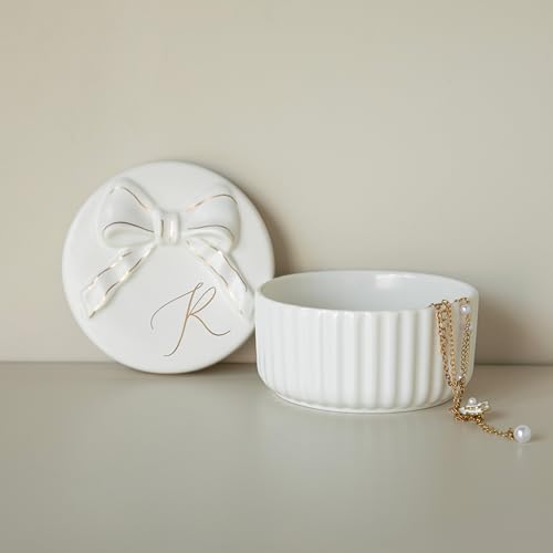 COLLECTIVE HOME Ceramic Jewelry Box with Bow, Nightstand Vanity Decor(R) - color: R
