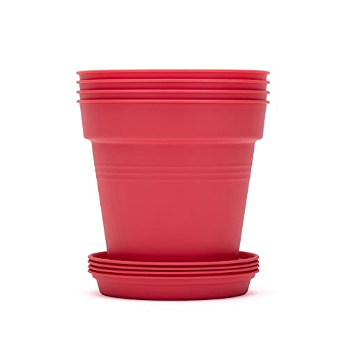 Mintra Garden Pots, 4 Pack Bulk Plastic Plant Pots with Drainage Tray, Round Indoor & Outdoor Decorative Planters with Drain Holes for Flowers, Herbs & Plants, 19cm Diameter – Coral, 7.5 in - color: Coral, size: 19cm Diameter (7.5in)