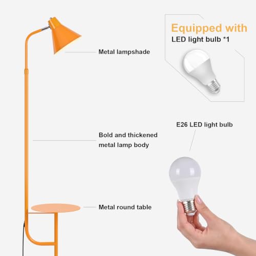 Yellow Floor Lamp with Shelf, Dimmable LED Reading Standing Lamp - color: Yellow
