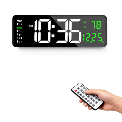 Digital Wall Clock with Automatic Brightness - LED Large Display Silent Clock for Living Room Bedroom Kitchen, Silent Wall Clock with Date Temperature, Decorative Digital Clock for Home Office