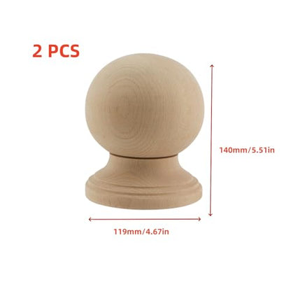 Bed Post Finial Unfinished Wood Finials, 4-3/4" Dowel Finial,2PCS - color: Wood, size: 5-1/2"×4-3/4"