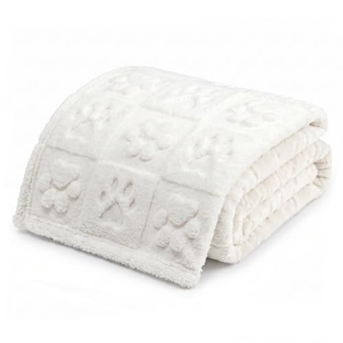 Americanflat 30x40 Jacquard Fleece Throw Blanket - Soft and Breathable Pet Blankets for Couches, Bed, Chair - Fleece Blanket for Home, Bedroom, or Outdoor - Cream Paw Print Blankets for Dogs or Cats - color: Cream, size: 30x40, style: Paw Print