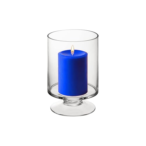 WGVI Clear Glass Pedestal Hurricane Candle Holder, 4.4" W, 5.9" H, Decorative Vase for Pillar Candles, Short Stemmed Candleholder Cylinder, Tabletop Centerpieces, Home Décor, Elegant Design, 1 Piece - size: 6" H