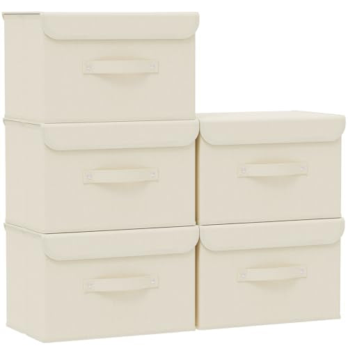 Cloth Storage Baskets with Handles,Beige 15x9.8x9.8in,5 Pack - color: Beige, size: 15x9.8x9.8in(5-pack)
