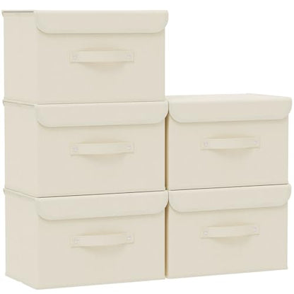 Cloth Storage Baskets with Handles,Beige 15x9.8x9.8in,5 Pack - color: Beige, size: 15x9.8x9.8in(5-pack)