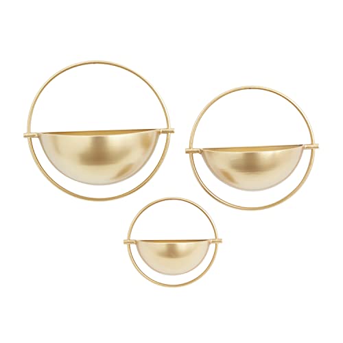 Deco 79 Metal Geometric Indoor Outdoor Wall Planter Indoor Outdoor Hanging Planter, Set of 3 Plant Hanger 15", 13", 10"H, Gold