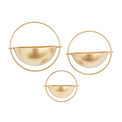 Deco 79 Metal Geometric Indoor Outdoor Wall Planter Indoor Outdoor Hanging Planter, Set of 3 Plant Hanger 15", 13", 10"H, Gold