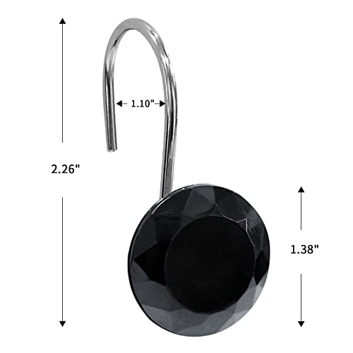 Crystal Diamond Round Shower Curtain Hooks Rings for Bathroom,Black,12PCS - color: Black