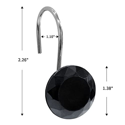 Crystal Diamond Round Shower Curtain Hooks Rings for Bathroom,Black,12PCS - color: Black