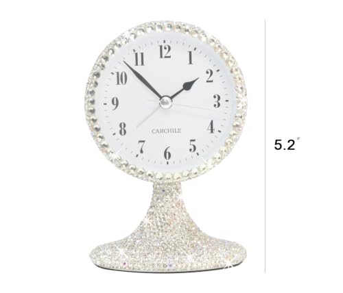 Luxury Rhinestone Small Alarm Desk Table Clock Morning Call Handmade Fashion Design for Bedroom Houseroom Living Room Cute As Gift AR (Silver) - color: Silver