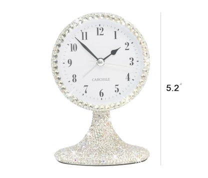 Luxury Rhinestone Small Alarm Desk Table Clock Morning Call Handmade Fashion Design for Bedroom Houseroom Living Room Cute As Gift AR (Silver) - color: Silver