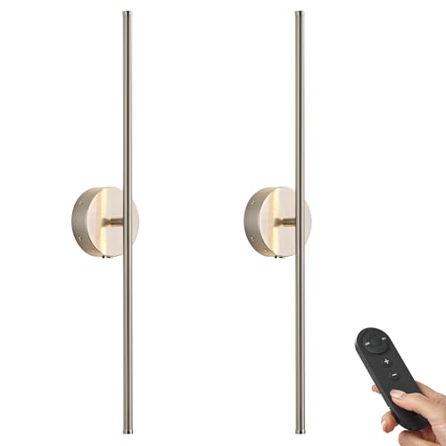 KARTOOSH Battery Operated Wall Sconces Set of Two Wireless Wall Lights - color: Nickel, size: 32.2 Inches