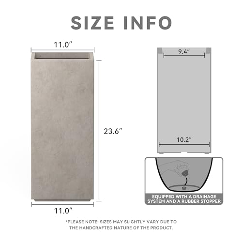 Kante Weathered Concrete Planter 23.6" Tall All-Weather Square Accent Pot - color: Weathered Concrete, size: 23.6" H