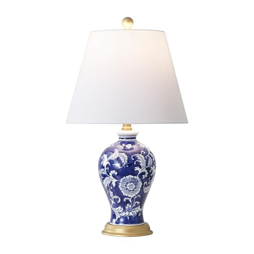 JONATHAN Y Grace 24" French Country Floral Urn Ceramic Lamp, Navy/White - color: Navy/White