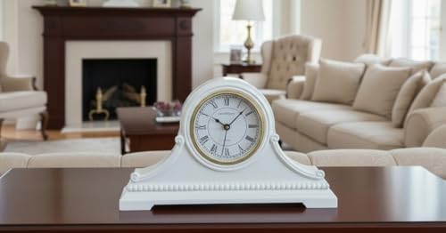 Mantel Clocks, Battery Operated, Silent Wood Table Clock with Westminster Chimes On The Hour, Solid Wooden Shelf Chiming Mantle Clock, 9" x 16" x 3" (White - Roman Numerals) - color: White - Roman Numerals