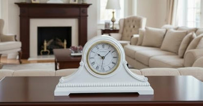 Mantel Clocks, Battery Operated, Silent Wood Table Clock with Westminster Chimes On The Hour, Solid Wooden Shelf Chiming Mantle Clock, 9" x 16" x 3" (White - Roman Numerals) - color: White - Roman Numerals