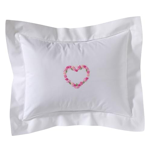 Jacaranda Living Embroidered Boudoir Pillow Cover – Handcrafted Embroidery, Fine Italian Cotton, 12" x 16" Decorative Pillow Accent for Bedroom, Living Room or Nursery (Rosebud Heart) - color: Rosebud Heart