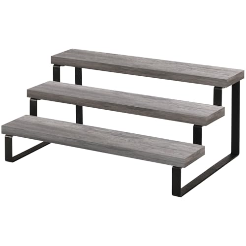 YINMIT Wooden Display Riser Stand, Tiered Perfume and Cologne Organizer Stand, 3 Tier Spice Rack Organizer, Rustic Display Shelf for Candles (3 Tier,Grey) - color: 3 Tier,1 Pack,Grey