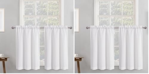 Chyhomenyc 2 Panels White Curtains 24 Inch Length Tier Curtain, Faux Linen Textured Small Cafe Curtains, Light Filtering Short Camper Curtain for RV Window Bathroom, 30x24 Inch, 2PCS (Pack of 2) - color: White, size: 30"W x 24"L (Pack of 4)