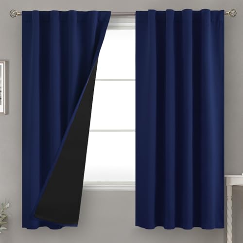 BGment Navy Blue 100% Blackout Curtains 63 Inch Length with Insulated Liner - color: Navy Blue, size: 38"W x 63"L (Pack of 2)