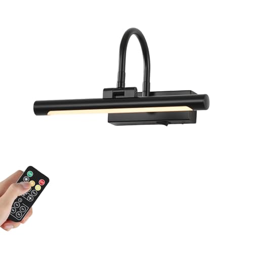 12"Rechargeable Picture Light for Wall Black Cordless Art Lights Battery Operated Dimmable Wall Light with Remote & Timer 3 Color Modes for Paintings Wall Light for Gallery Artwork Warm White - color: Black, size: 12IN