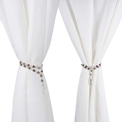 SUQ I OME Luxury Crystal Beaded Magnetic Curtain Tieback, Gray - color: Gray