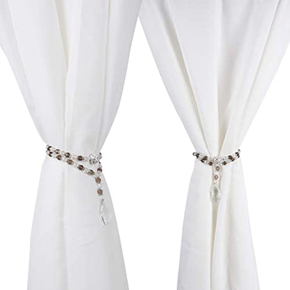 SUQ I OME Luxury Crystal Beaded Magnetic Curtain Tieback, Gray - color: Gray
