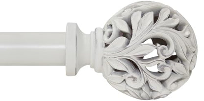 Ycolnaefllr Carved Leaf Curtain Rod, Weathered White, Adjustable 66-120" - color: Weathered white, size: 36-120"