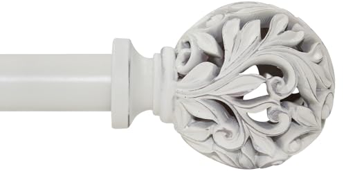 Ycolnaefllr Carved Leaf Curtain Rod, Weathered White, Adjustable 66-120" - color: Weathered white, size: 36-120"